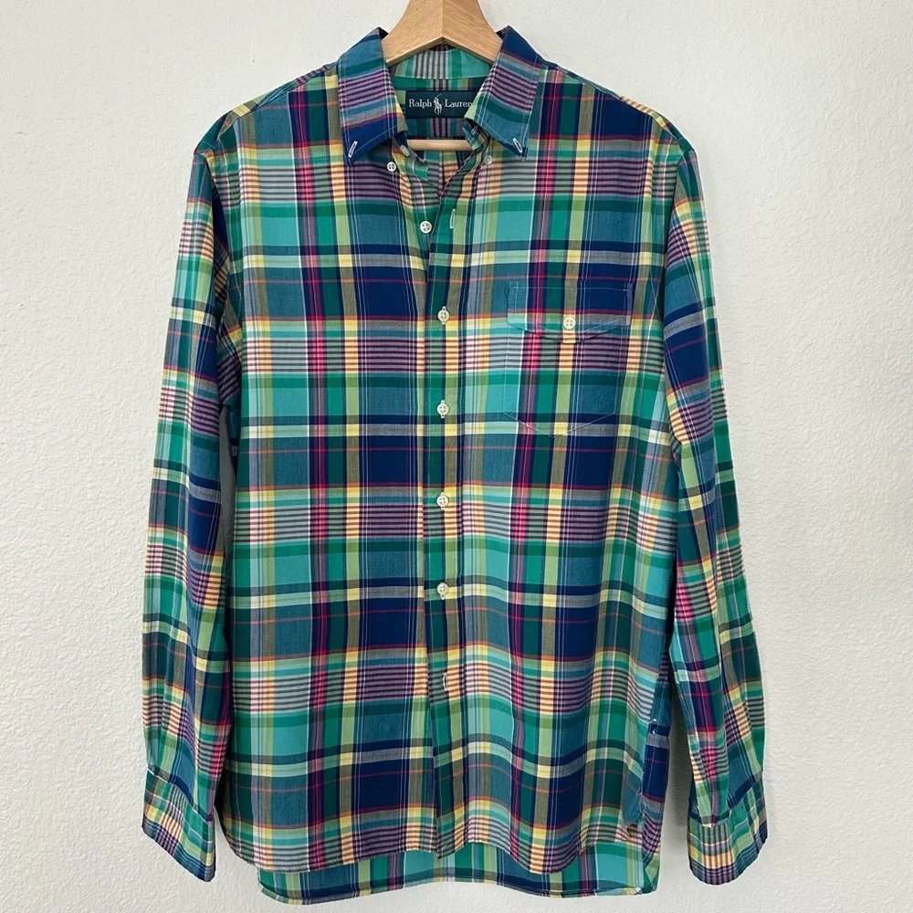 Ralph Lauren Mens Button Up Shirt Plaid, Preppy, Size Medium Y2K Streetwear